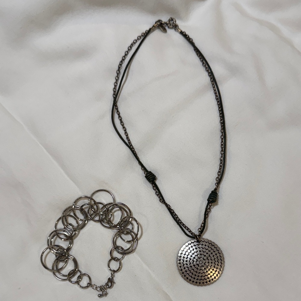Silver Pendant Necklace and Loop Bracelet